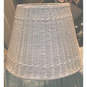Vtg Wicker Rattan Lamp Shade Woven Boho 12.75 x 17.75 Cottagecore Shabby White